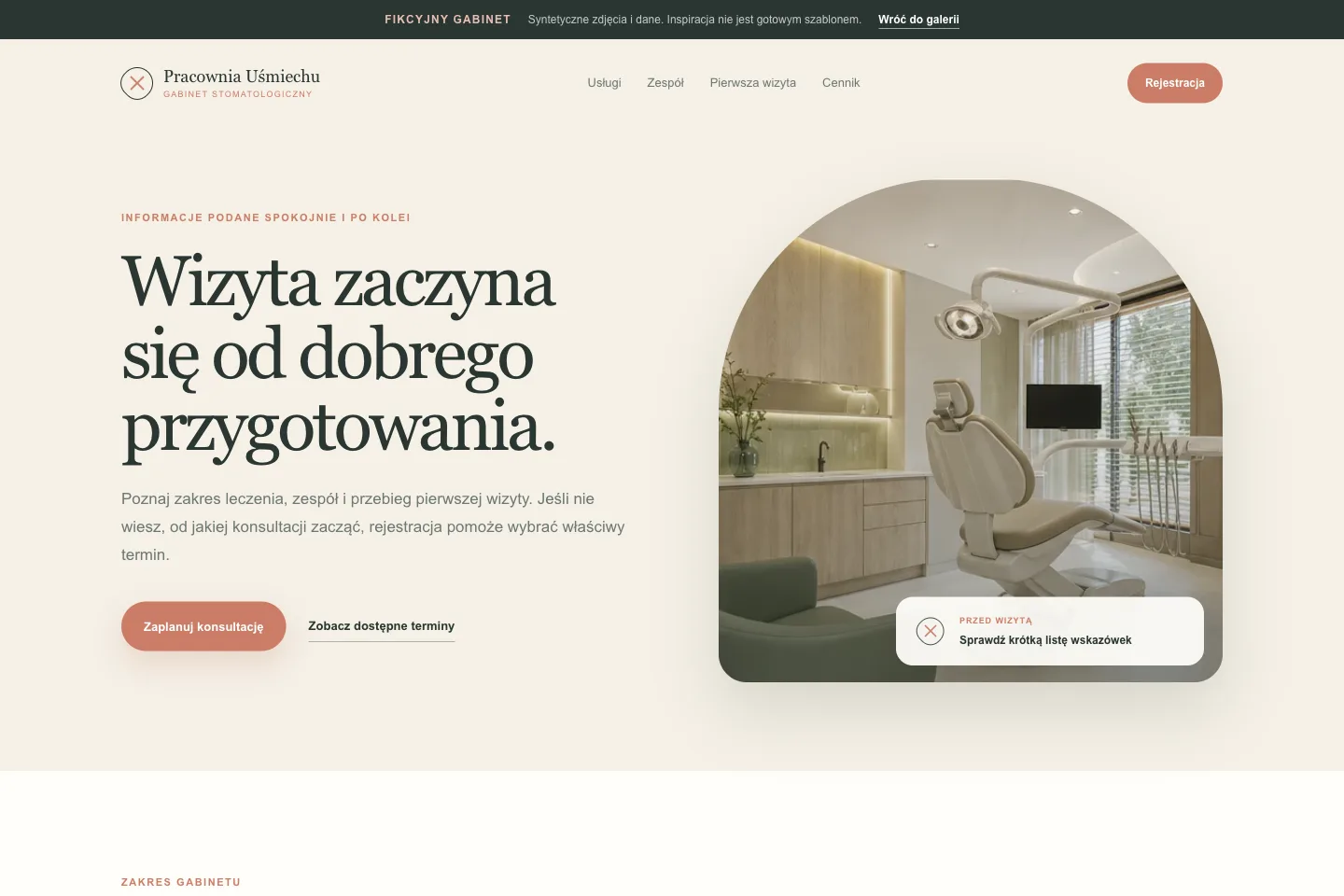 Podgląd strony gabinetu stomatologicznego